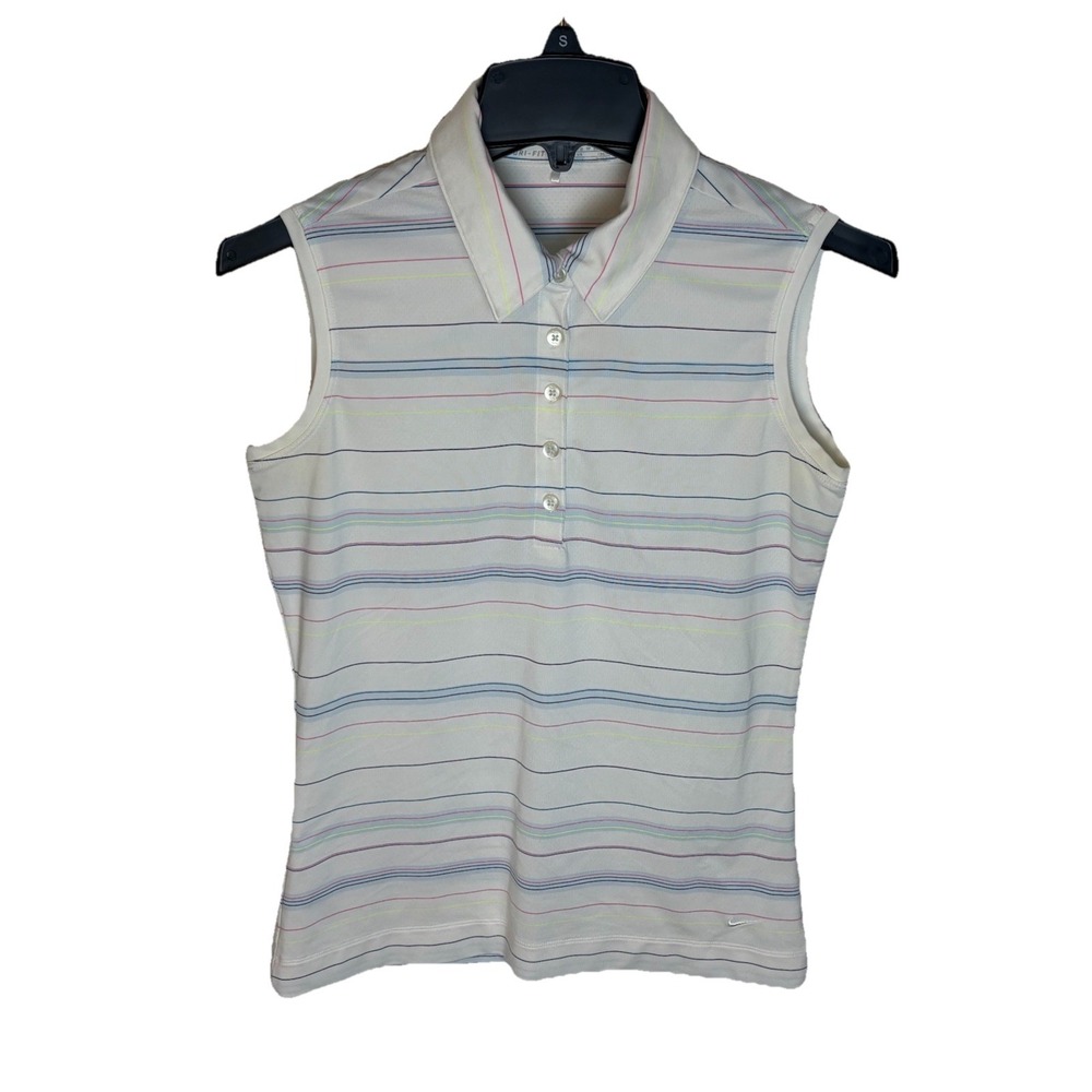 Nike Golf Dri-Fit Womens Pink/Yellow/Blue White Striped Sleeveless Size XS